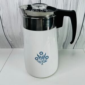 Vintage 9 cup Corning Ware Percolator Coffee Pot, Blue Cornflower, Excellent